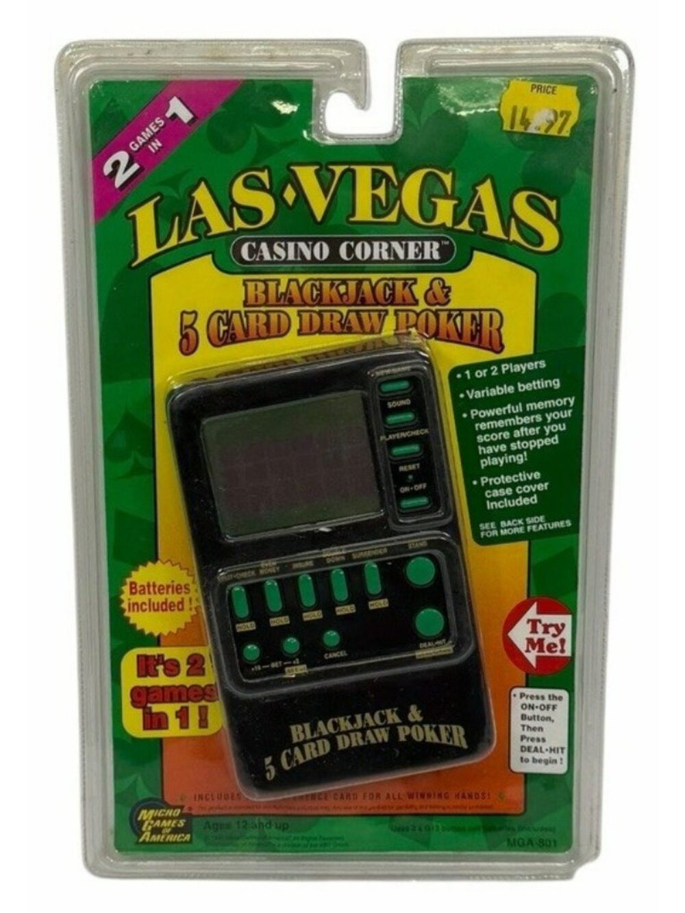Vintage 1995 Las Vegas Casino Corner Blackjack 5 Card Draw Poker Handheld Game